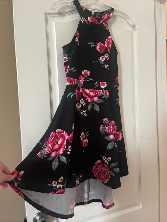 Crave Fame Dresses & Skirts - Crave Fame Black Floral Halter Fit-and-Flare Dress Hi-Low Juniors Size Small